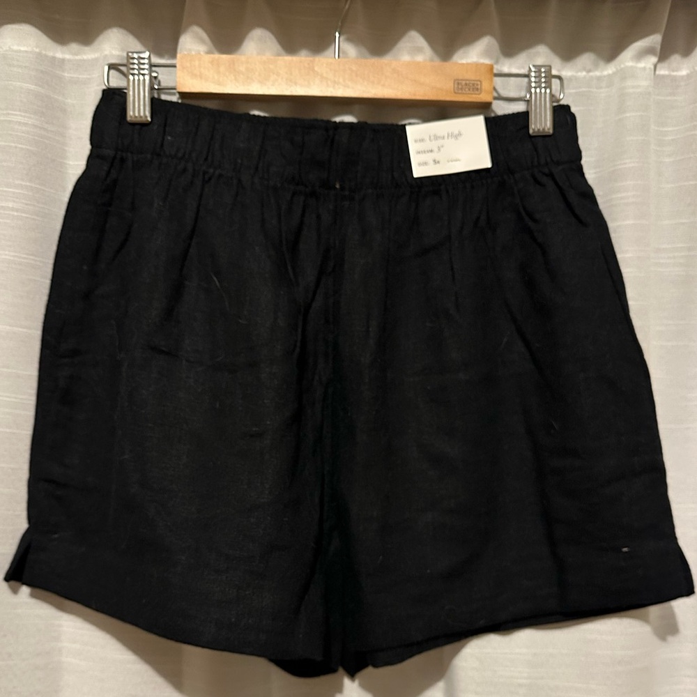 Abercrombie & Fitch Black High Waist Linen Shorts